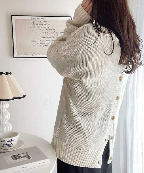 Classical Elf 2WAY Multi-Way Knit Mid-Length Plain Low Gauge Pullover &amp; Cardigan