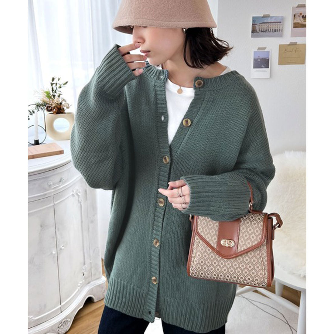 Classical Elf 2WAY Multi-Way Knit Mid-Length Plain Low Gauge Pullover &amp; Cardigan