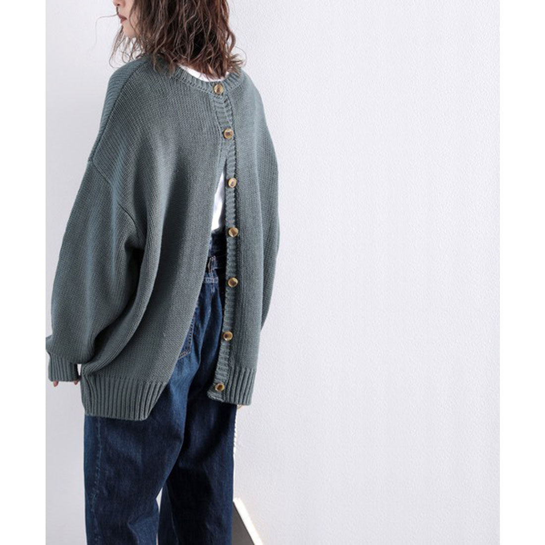 Classical Elf 2WAY Multi-Way Knit Mid-Length Plain Low Gauge Pullover &amp; Cardigan