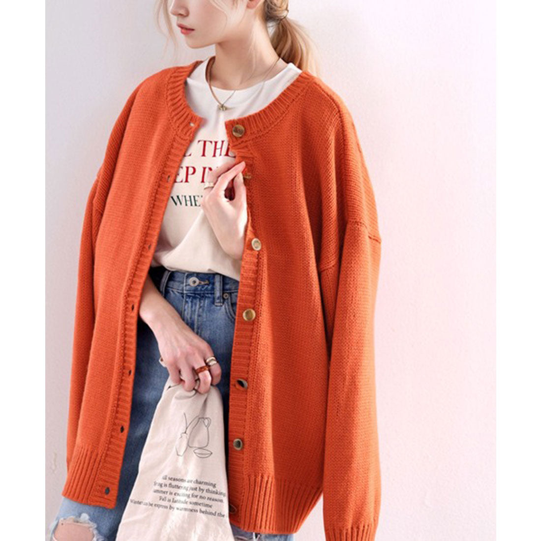 Classical Elf 2WAY Multi-Way Knit Mid-Length Plain Low Gauge Pullover &amp; Cardigan