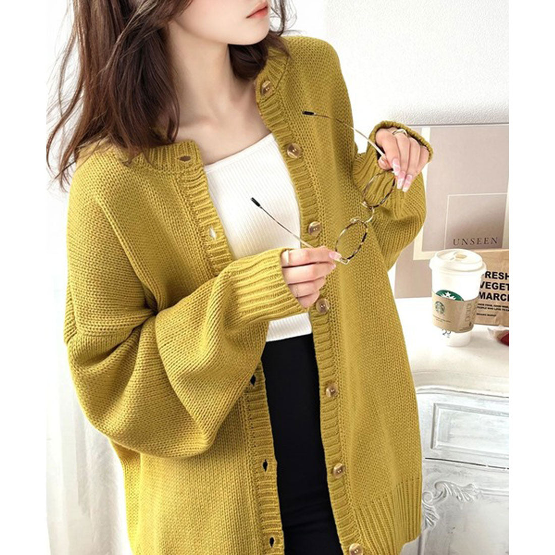 Classical Elf 2WAY Multi-Way Knit Mid-Length Plain Low Gauge Pullover &amp; Cardigan