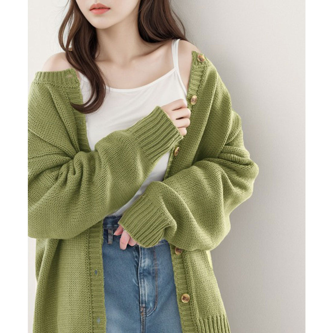 Classical Elf 2WAY Multi-Way Knit Mid-Length Plain Low Gauge Pullover &amp; Cardigan