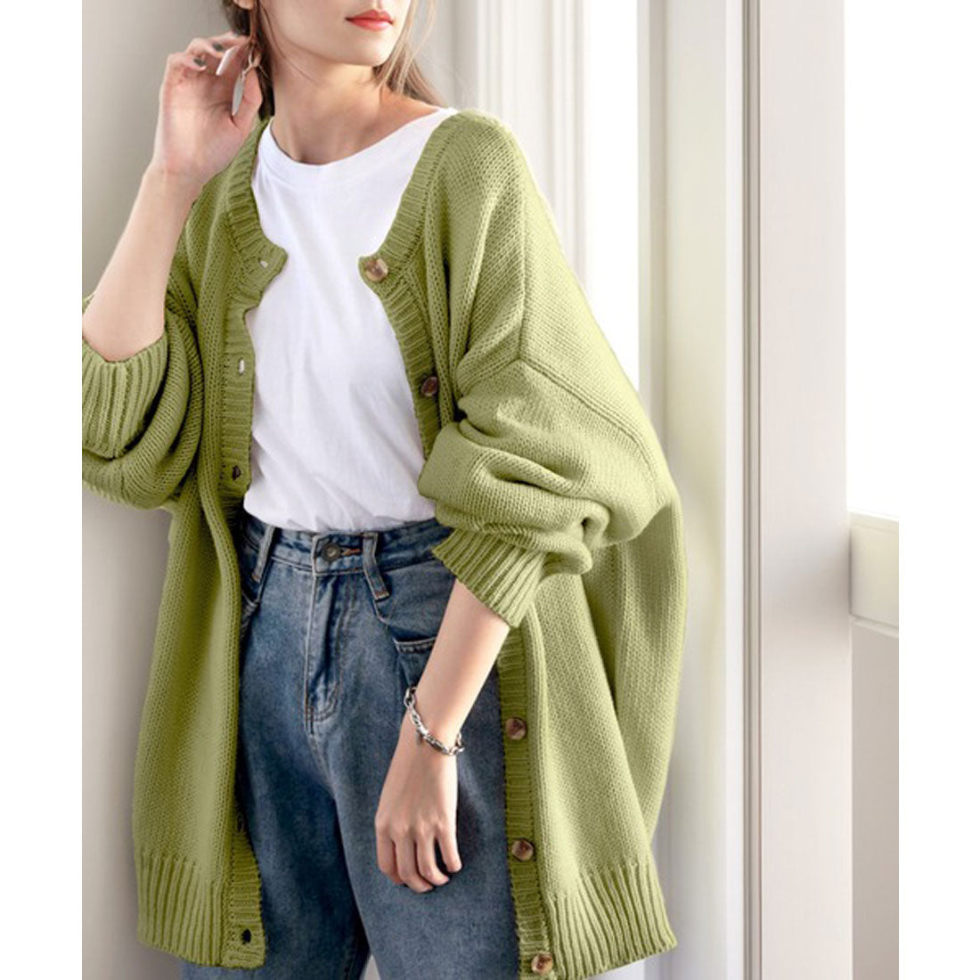 Classical Elf 2WAY Multi-Way Knit Mid-Length Plain Low Gauge Pullover &amp; Cardigan