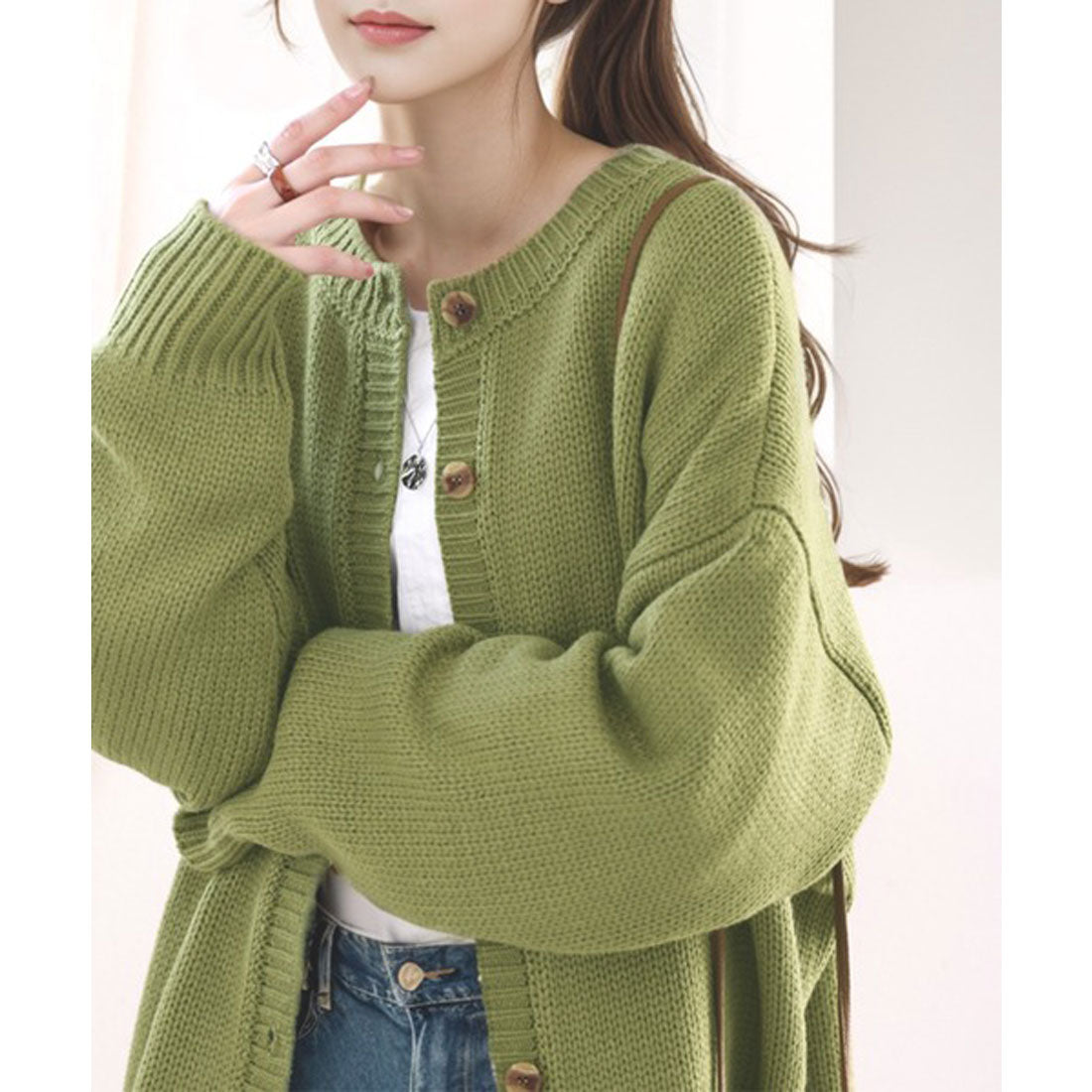 Classical Elf 2WAY Multi-Way Knit Mid-Length Plain Low Gauge Pullover &amp; Cardigan