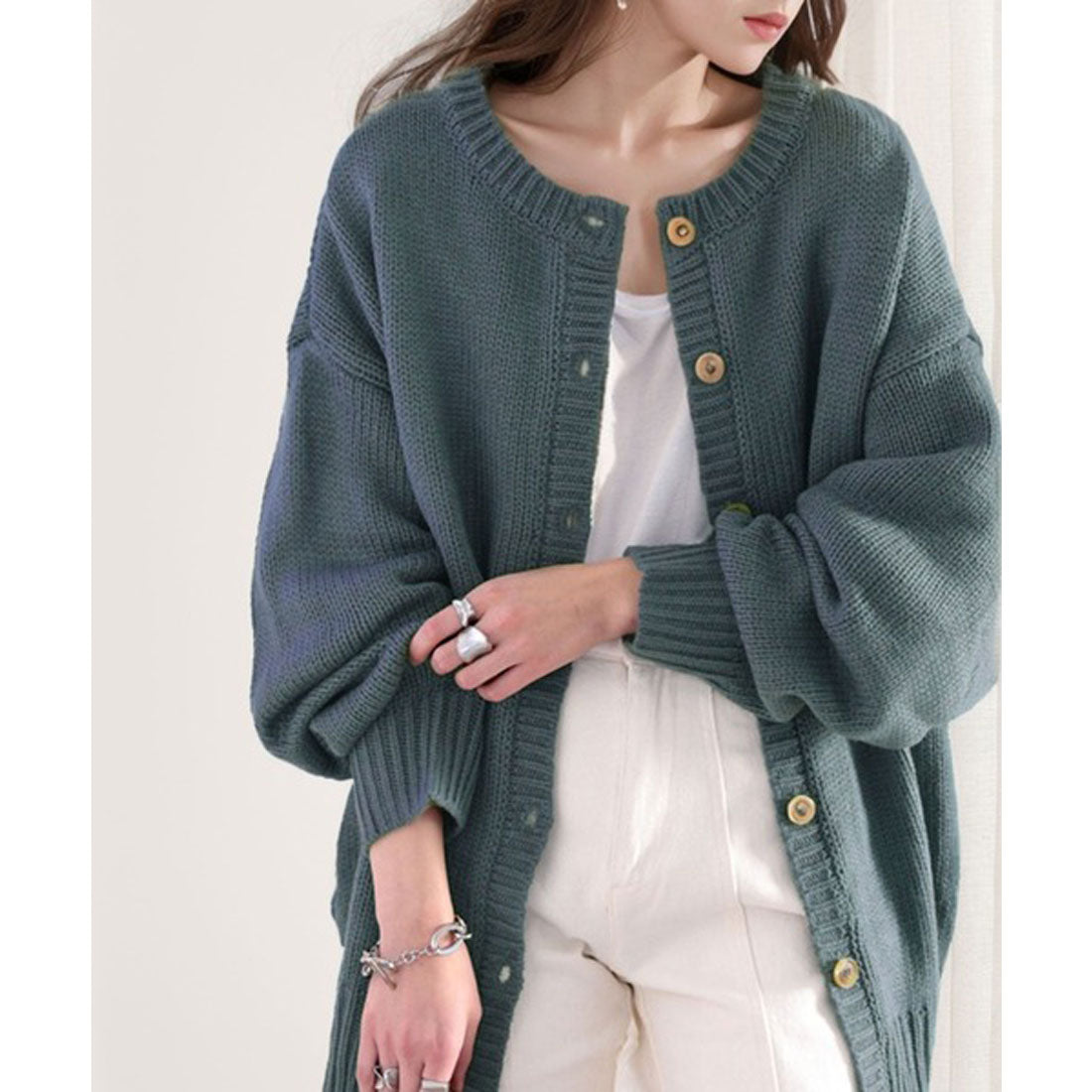 Classical Elf 2WAY Multi-Way Knit Mid-Length Plain Low Gauge Pullover &amp; Cardigan