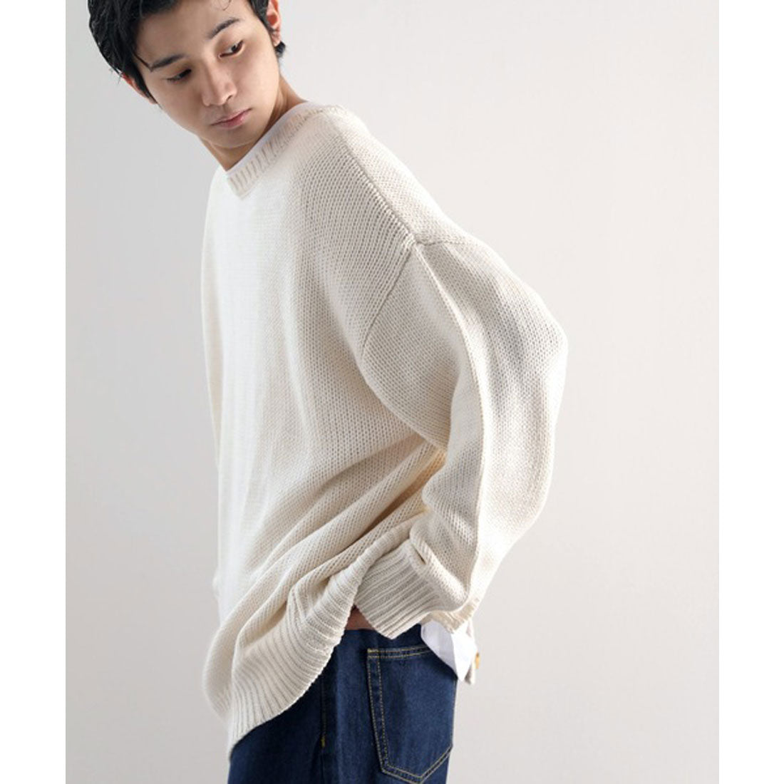 Classical Elf 2WAY Multi-Way Knit Mid-Length Plain Low Gauge Pullover &amp; Cardigan