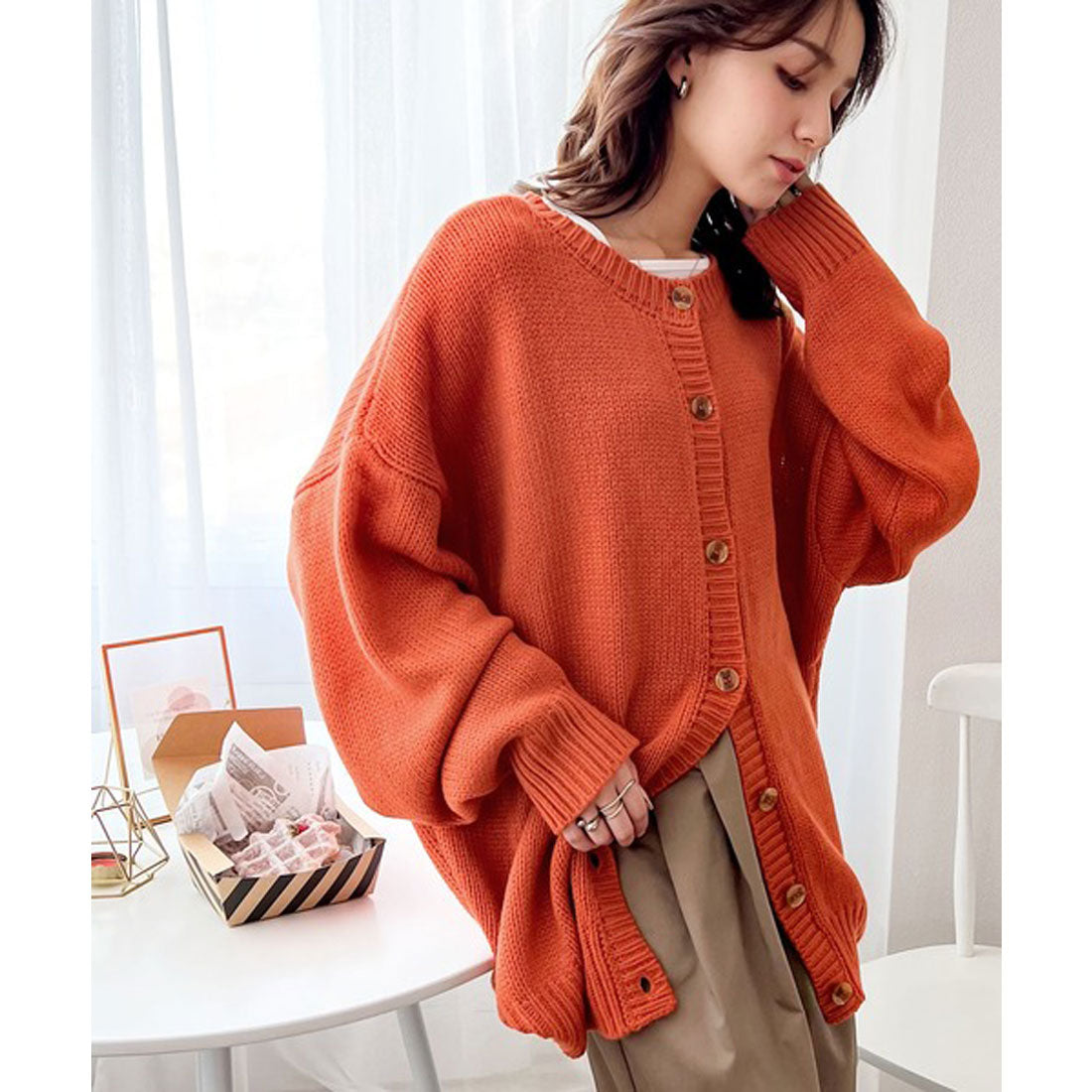 Classical Elf 2WAY Multi-Way Knit Mid-Length Plain Low Gauge Pullover &amp; Cardigan