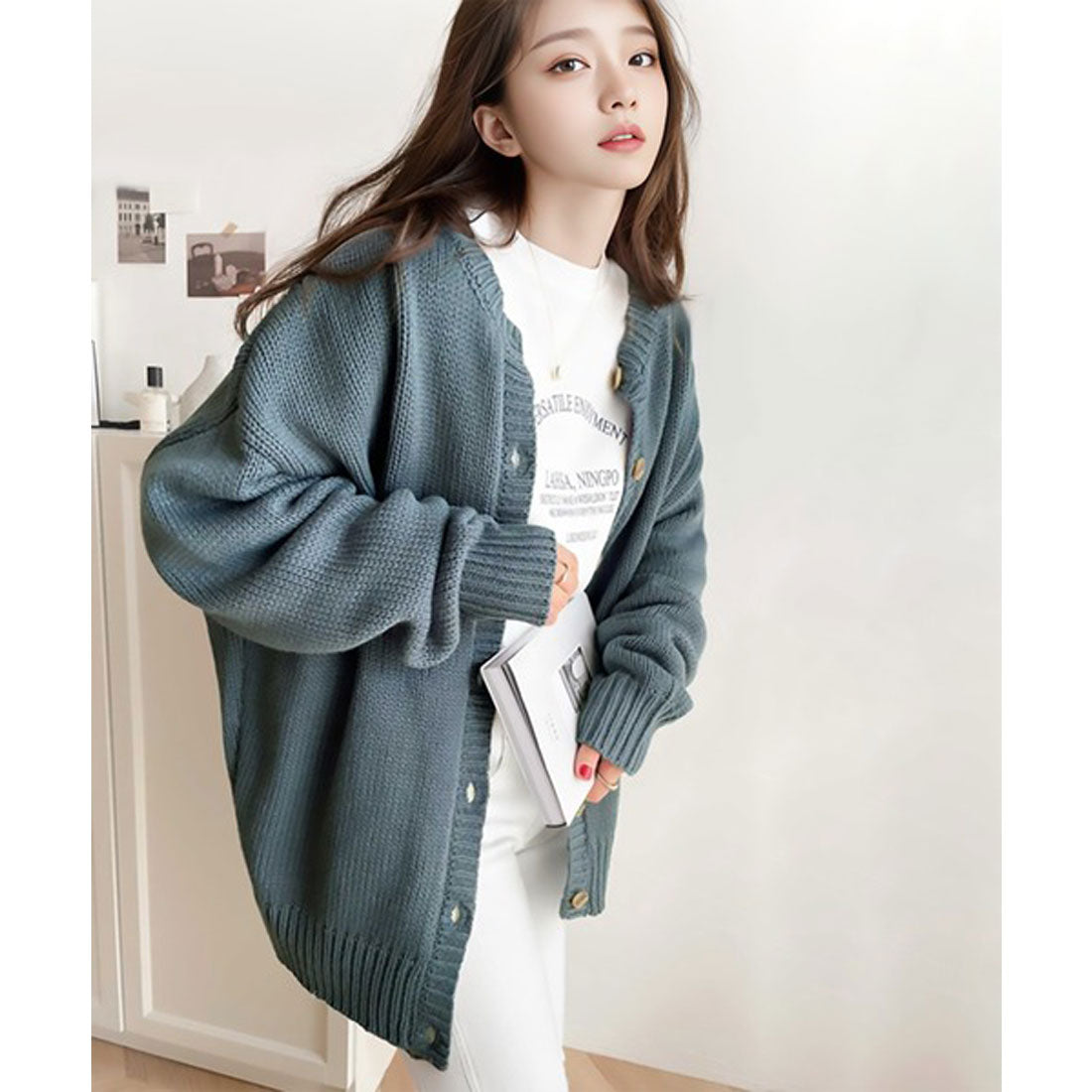 Classical Elf 2WAY Multi-Way Knit Mid-Length Plain Low Gauge Pullover &amp; Cardigan