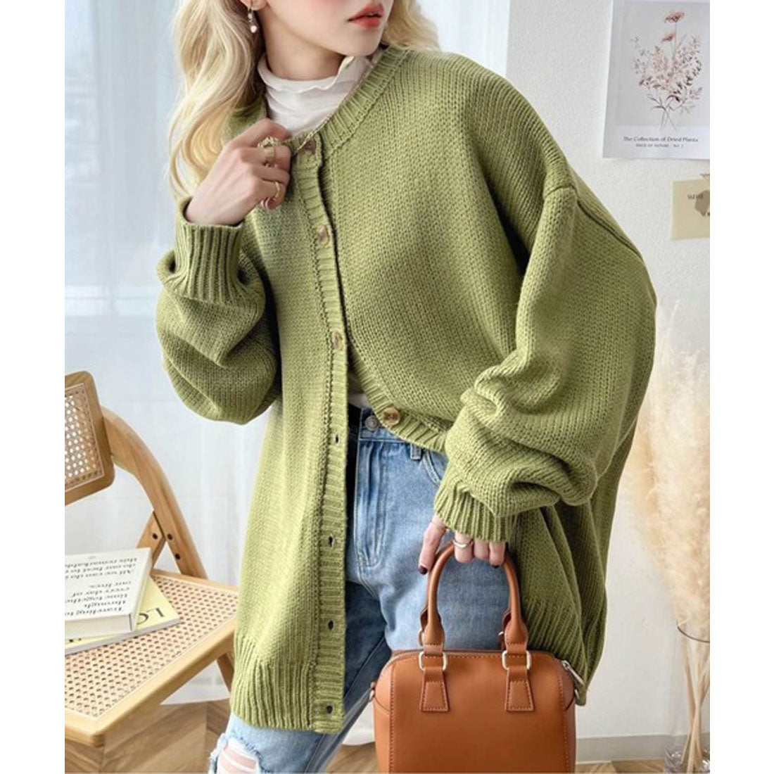 Classical Elf 2WAY Multi-Way Knit Mid-Length Plain Low Gauge Pullover &amp; Cardigan