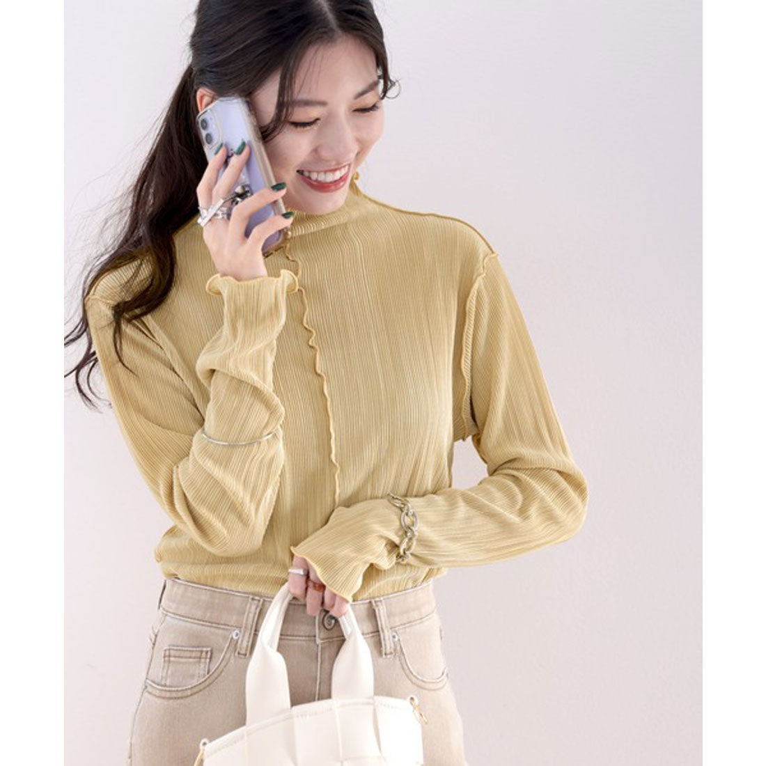クラシカルエルフ Classical Elf 上品な光沢感。2wayメロープリーツハイネックトップス