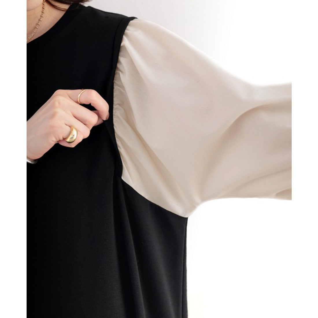 クラシカルエルフ Classical Elf 旬顔、ぽわん袖。異素材ドッキングワンピース