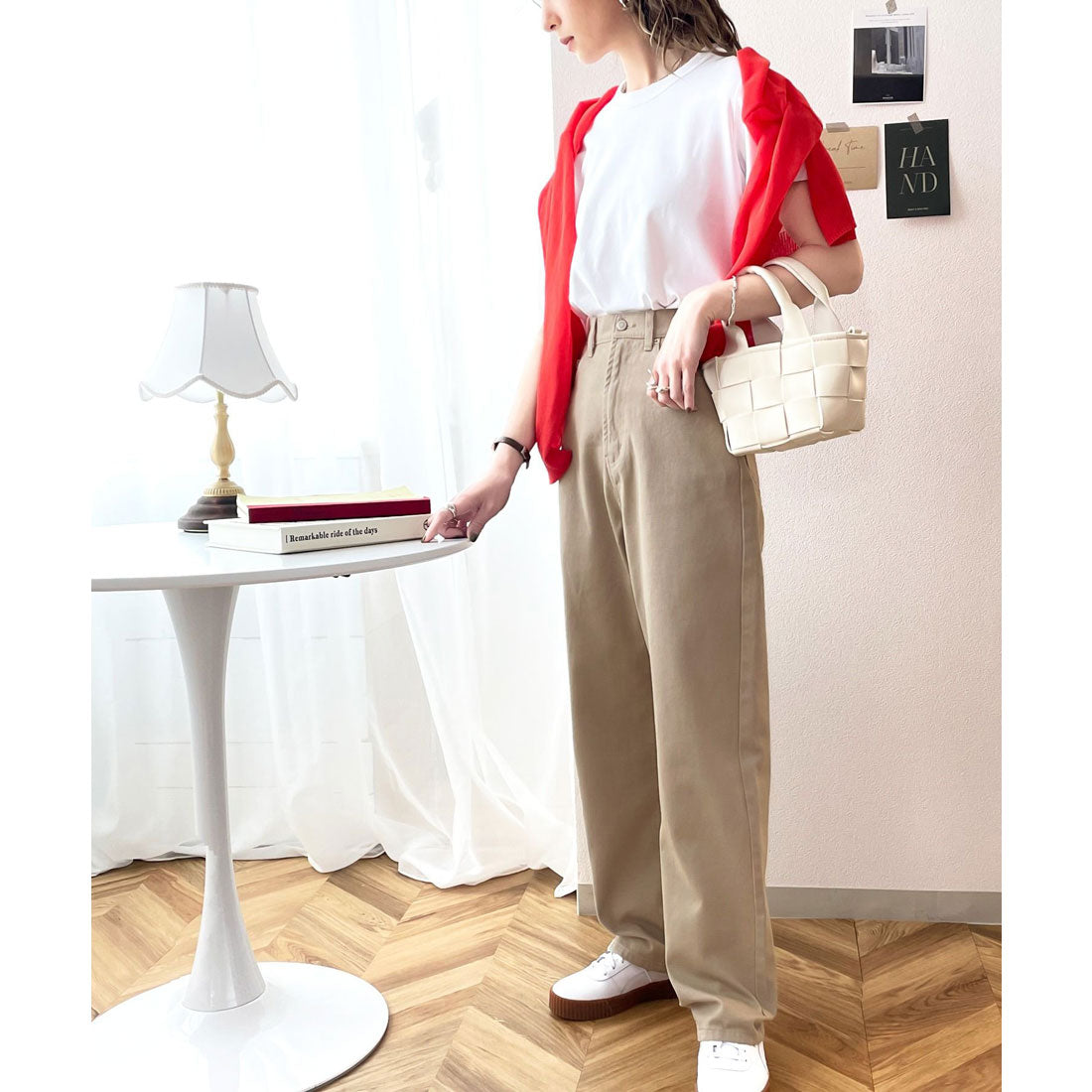 ゆったりハイウエストワイドストレート無地デニム＆チノパンツ