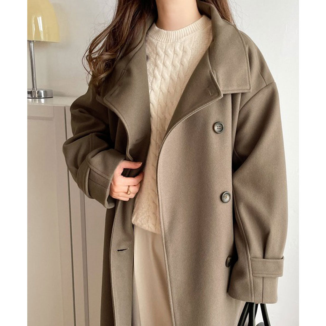 Classical Elf Long length is the mood♪ Knit mossa stand collar long coat