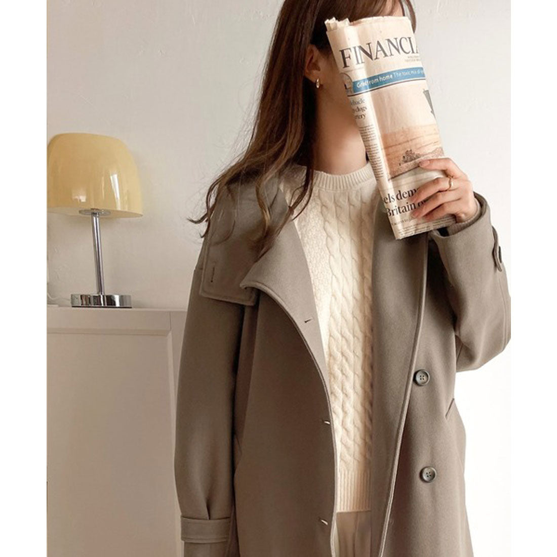 Classical Elf Long length is the mood♪ Knit mossa stand collar long coat