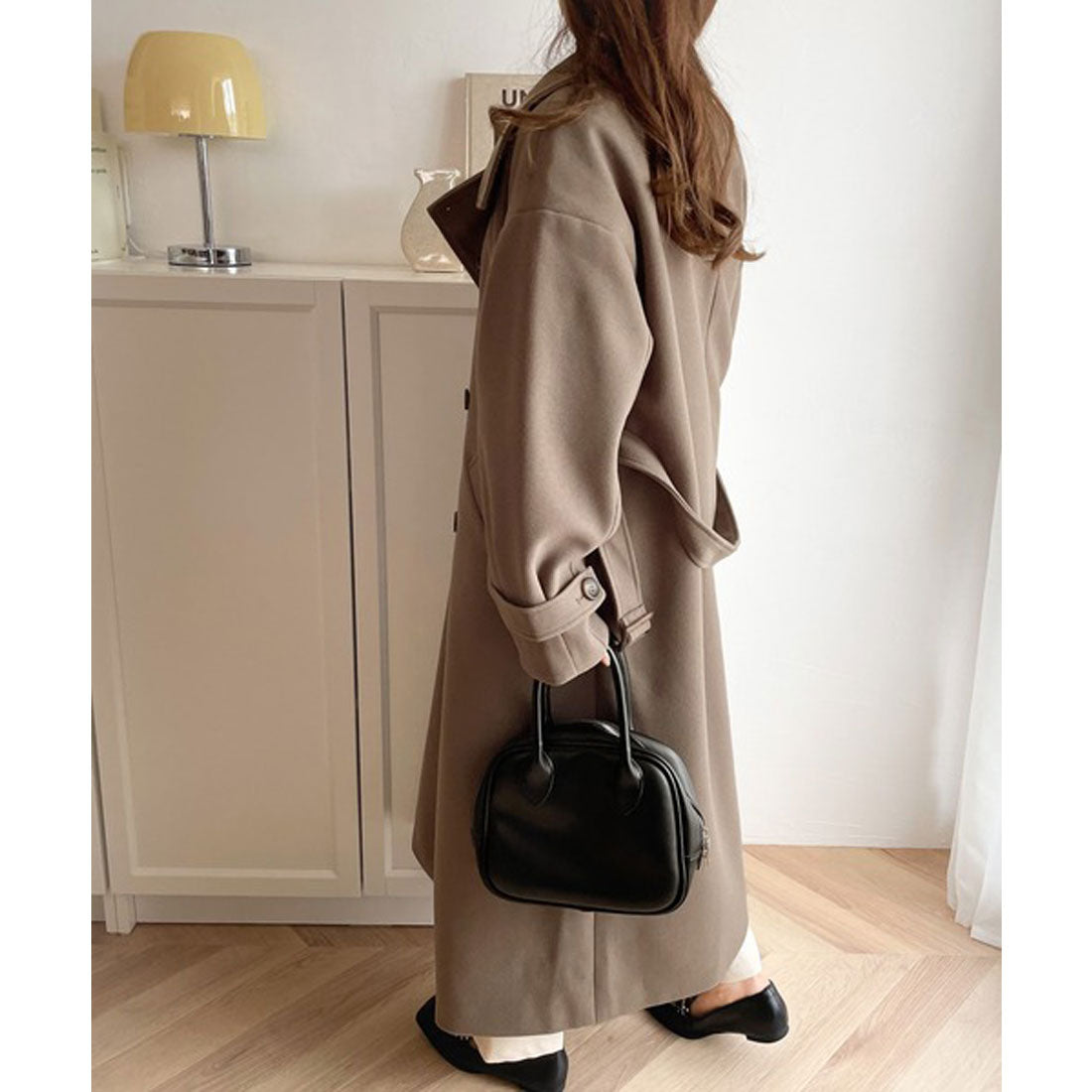 Classical Elf Long length is the mood♪ Knit mossa stand collar long coat