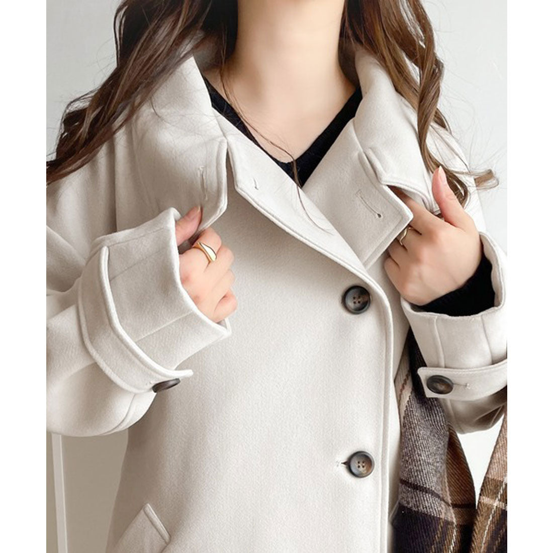 Classical Elf Long length is the mood♪ Knit mossa stand collar long coat