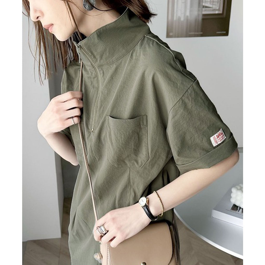 クラシカルエルフ Classical Elf 《JaVaジャバ 別注》大人のワークテイスト。コットンライクハーフジップワンピース