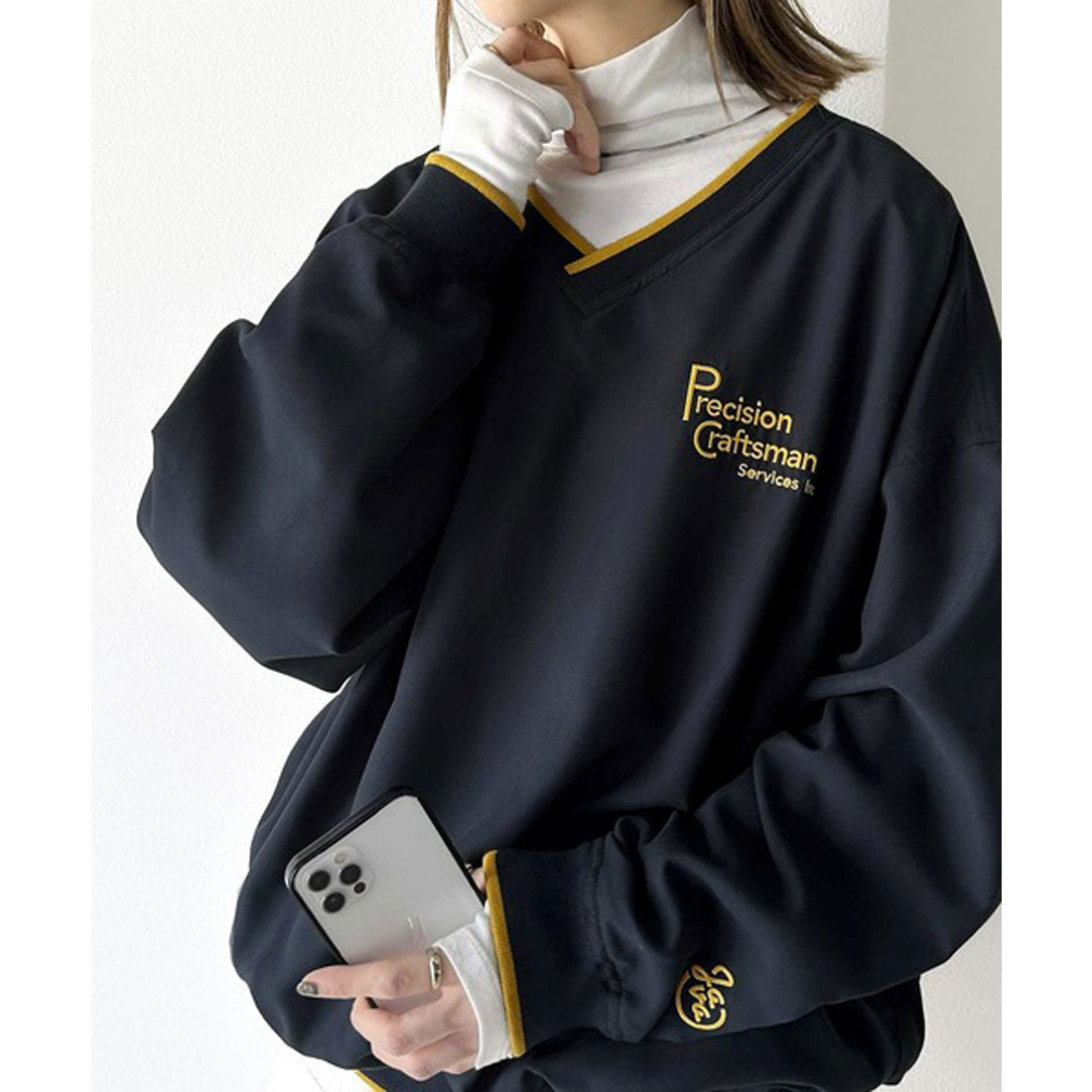 クラシカルエルフ Classical Elf 《JAVAジャバ 別注》大人のメンズライク。リブラインロゴ刺しゅうプルオーバー,ネイビー