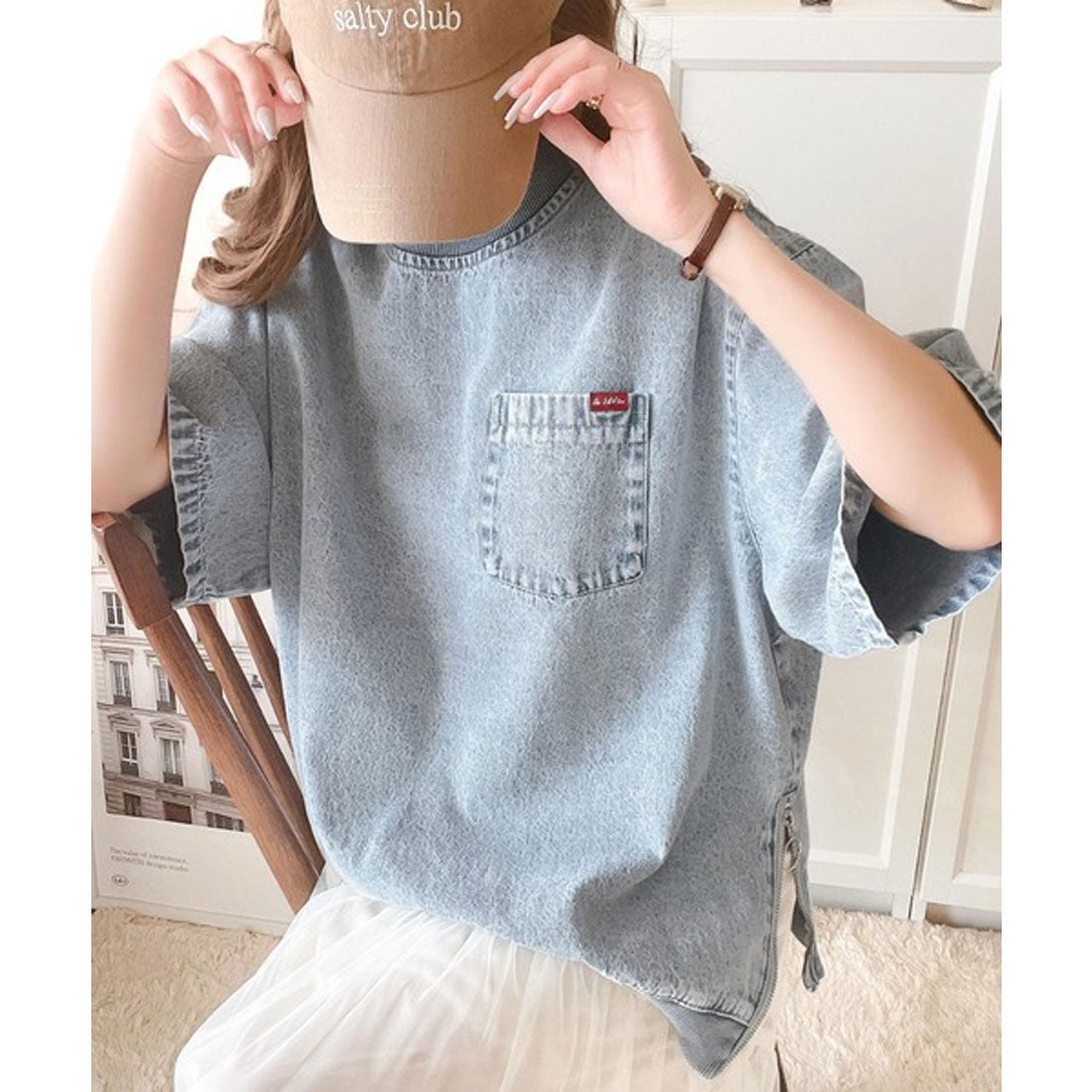 クラシカルエルフ Classical Elf 《JaVa ジャバコラボ》大人のハンサムライク。コットン100%サイドファスナーデニムプルオーバー （ブリーチ） ブリーチ