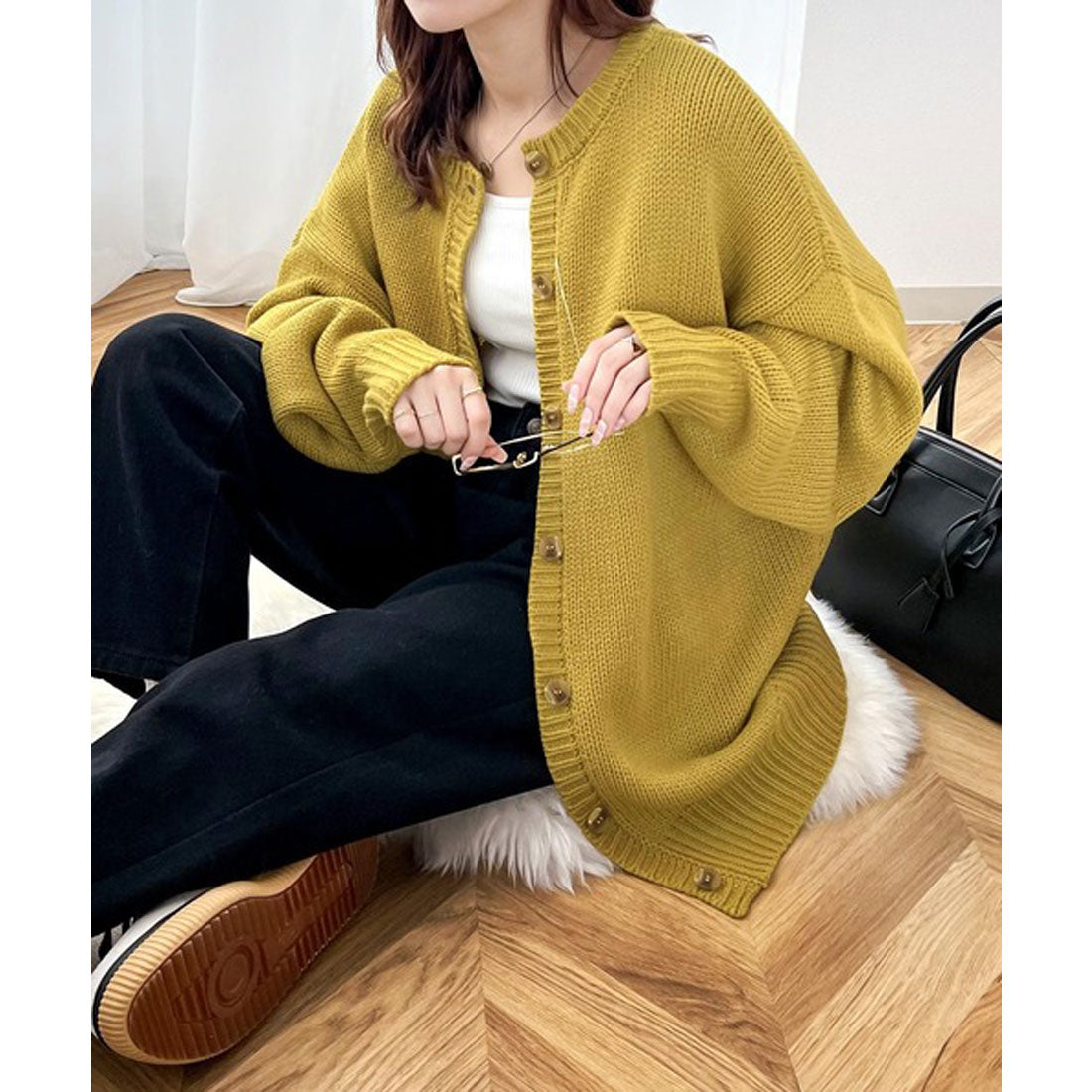 Classical Elf 2WAY Multi-Way Knit Mid-Length Plain Low Gauge Pullover &amp; Cardigan