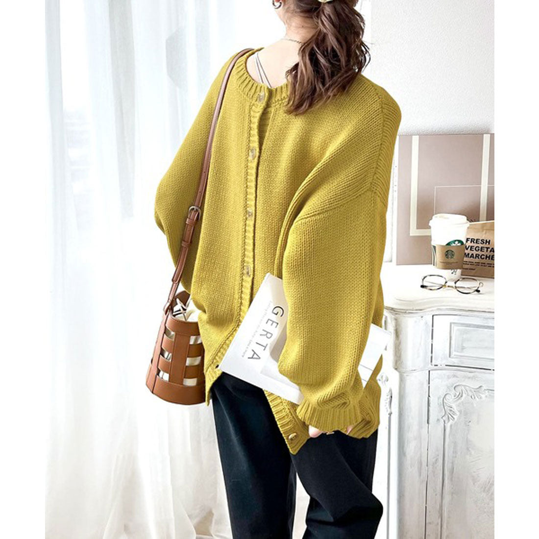 Classical Elf 2WAY Multi-Way Knit Mid-Length Plain Low Gauge Pullover &amp; Cardigan