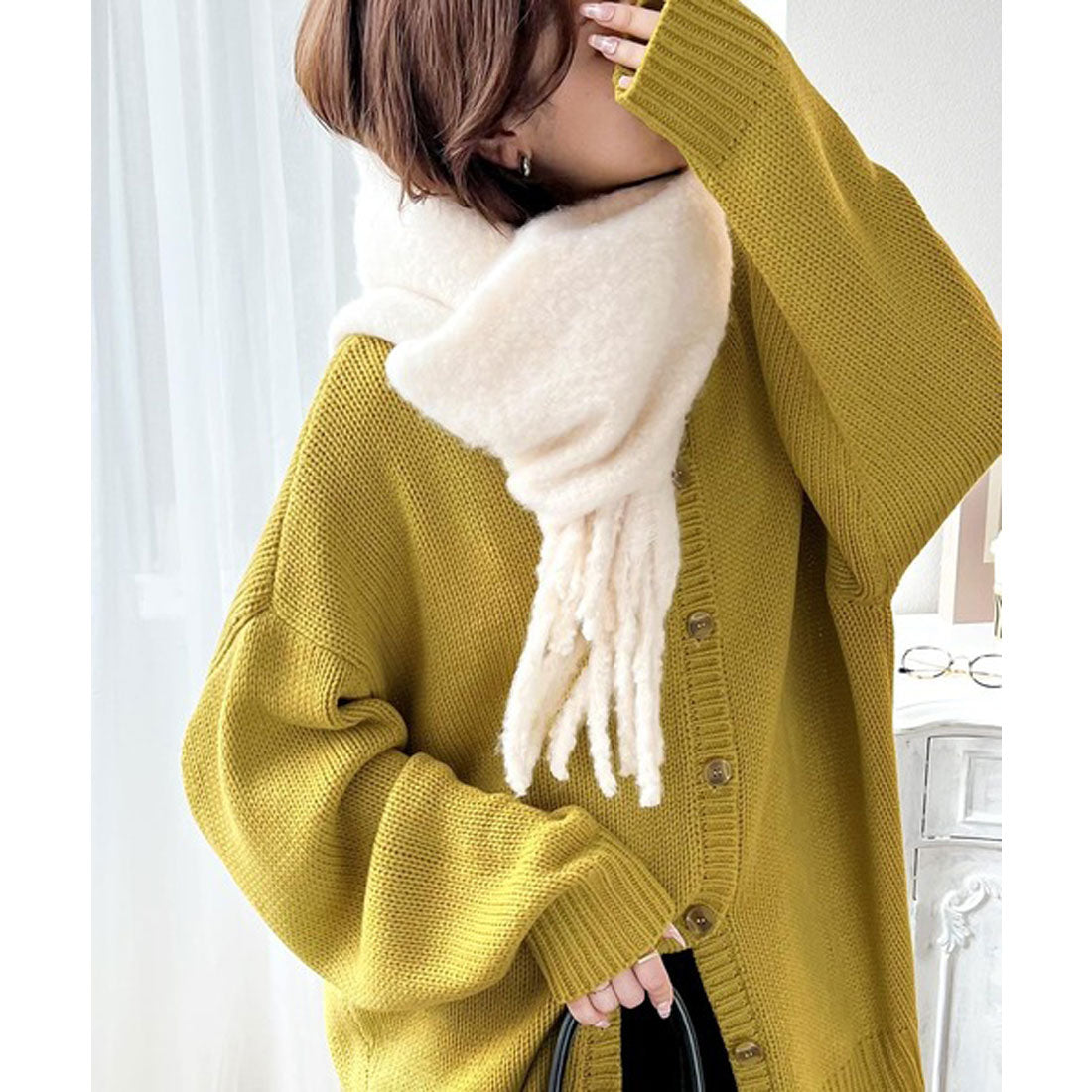 Classical Elf 2WAY Multi-Way Knit Mid-Length Plain Low Gauge Pullover &amp; Cardigan