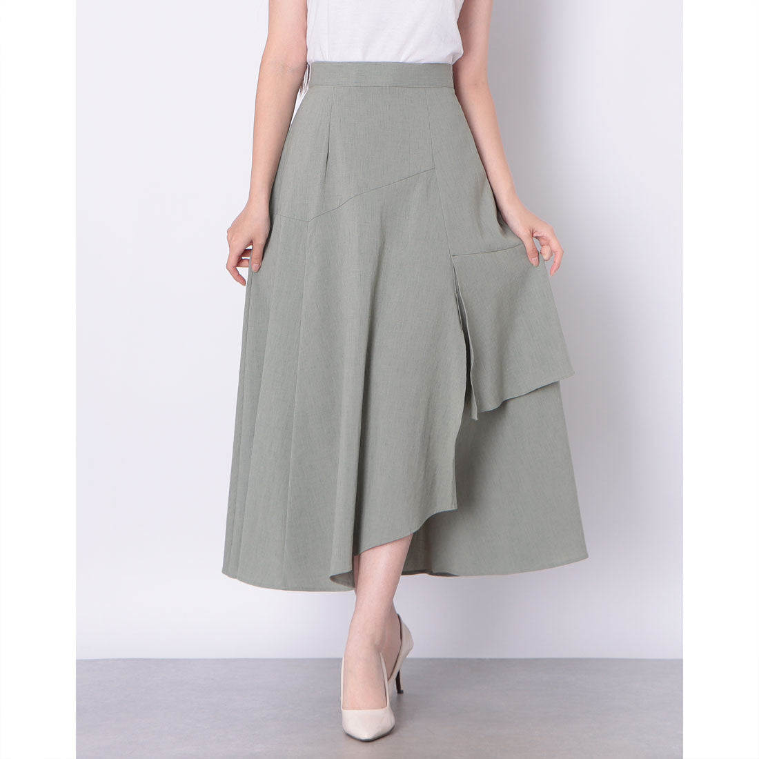 チーク Cheek イレヘムティアードスカート （OLIVE） OLIVE