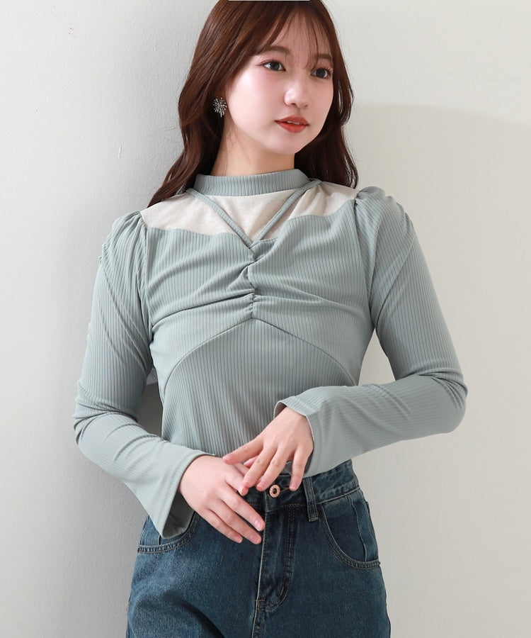 Cheek Decollete Sheer Rib Top
