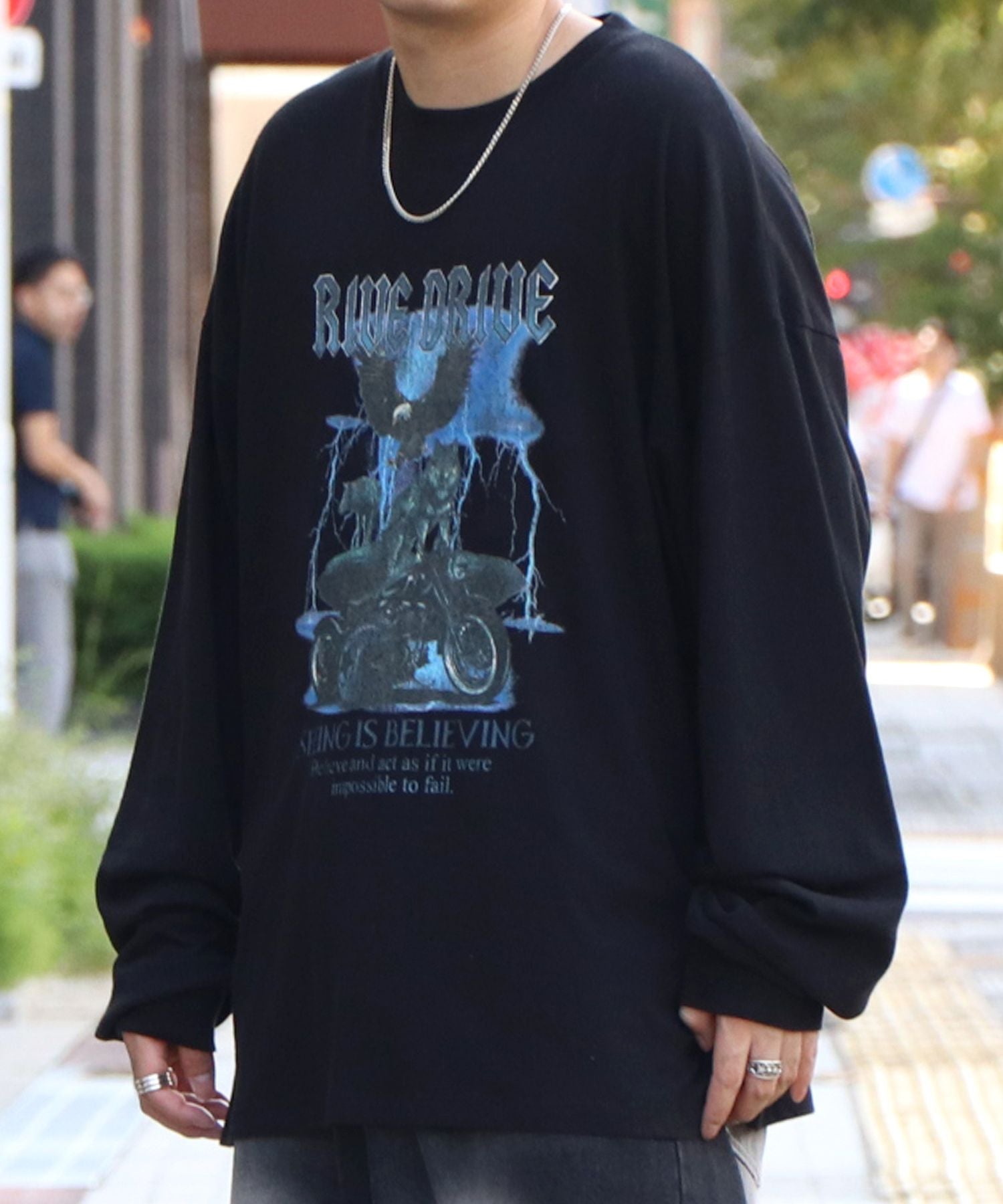 コンファーム Confirm ヴィンテージライク レトロプリント ピグメント加工 ビッグシルエット バンドロンT カットソー （ブラック3） ブラック3