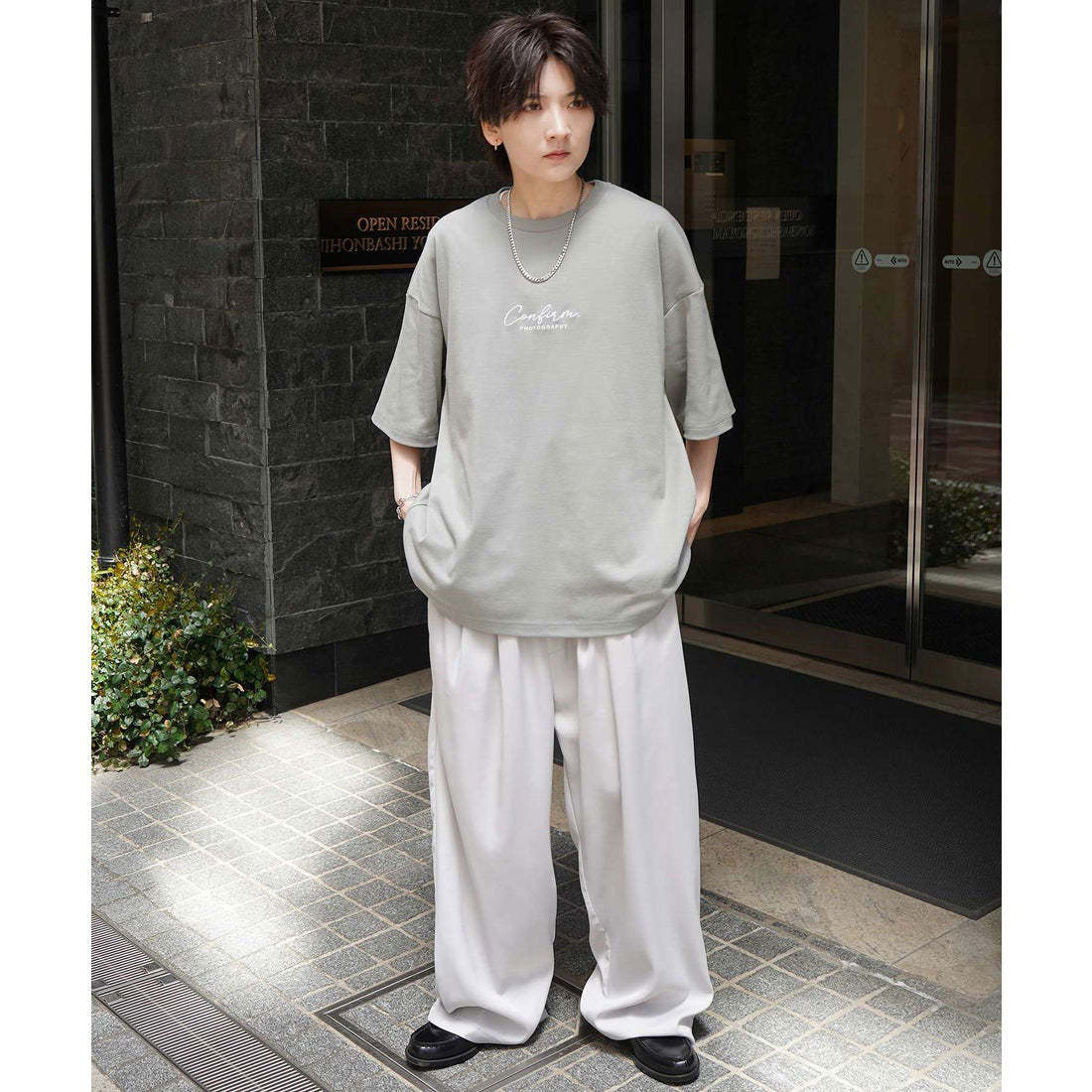 コンファーム Confirm ナチュラルドレープ とろみ肌感 ワンポイント刺繍 ビッグシルエット半袖Tシャツ カットソー ユニセックス （ミント） ミント