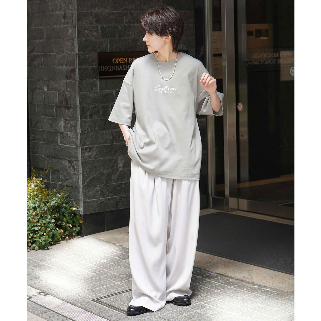 コンファーム Confirm ナチュラルドレープ とろみ肌感 ワンポイント刺繍 ビッグシルエット半袖Tシャツ カットソー ユニセックス （ミント） ミント