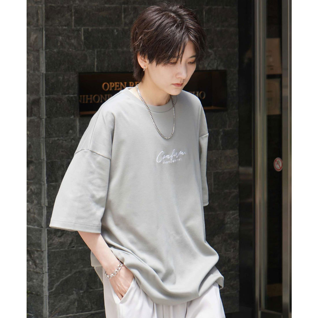 コンファーム Confirm ナチュラルドレープ とろみ肌感 ワンポイント刺繍 ビッグシルエット半袖Tシャツ カットソー ユニセックス （ミント） ミント
