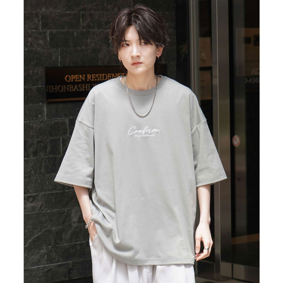 コンファーム Confirm ナチュラルドレープ とろみ肌感 ワンポイント刺繍 ビッグシルエット半袖Tシャツ カットソー ユニセックス （ミント） ミント