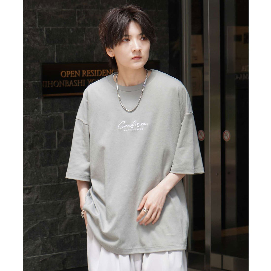 コンファーム Confirm ナチュラルドレープ とろみ肌感 ワンポイント刺繍 ビッグシルエット半袖Tシャツ カットソー ユニセックス （ミント） ミント