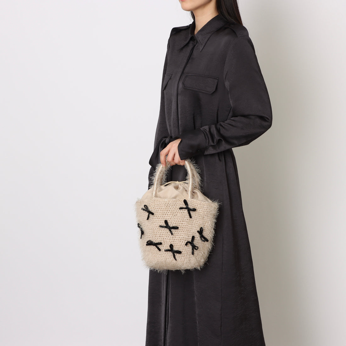 カシェリエ CACHELLIE C8740 SHAGGY KNIT*RIBBON TOTE （ベージュ） ベージュ