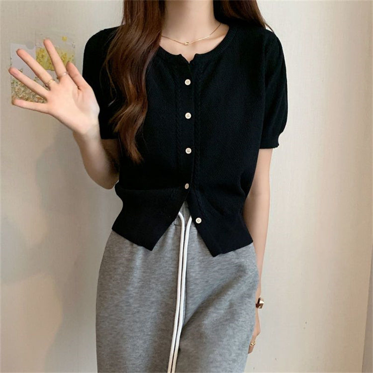 カルペディエム Carpe diem サマーニット トップス カーディガン ニット 春夏 サマー ショート丈 カーディガン Vネック サマー 半袖カーディガン おしゃれ オフィス 通勤 （ホワイト） ホワイト