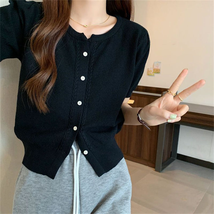 カルペディエム Carpe diem サマーニット トップス カーディガン ニット 春夏 サマー ショート丈 カーディガン Vネック サマー 半袖カーディガン おしゃれ オフィス 通勤 （ホワイト） ホワイト