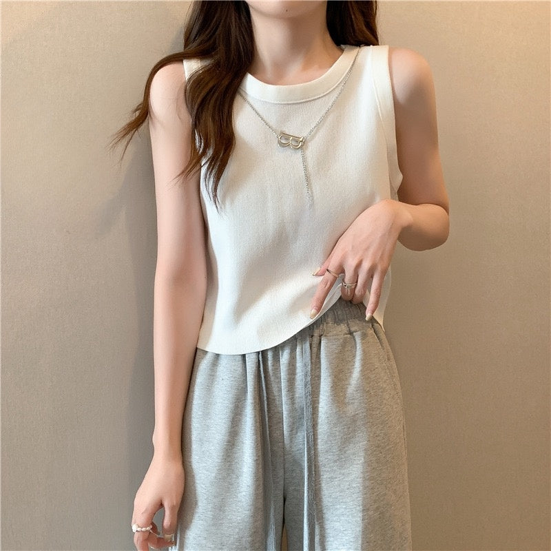 カルペディエム Carpe diem タンクトップ インナー トップス ボーダー タンクトップ リブ タンクトップ ニットタンクトップ ノースリーブ ニット サマーニット カジュアル ショート丈 （ホワイトボーダー） ホワイトボーダー