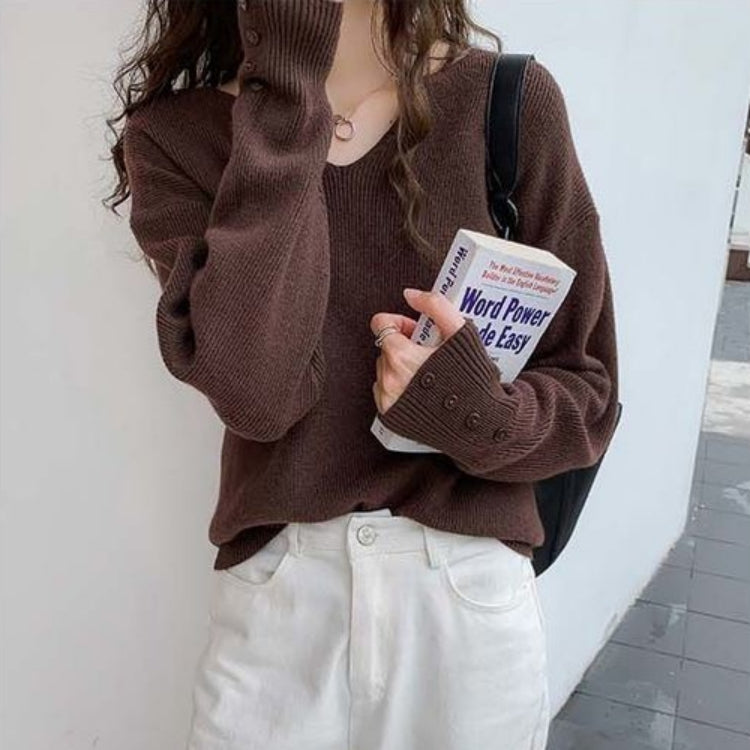カルペディエム Carpe diem リブニットトップス vネックニット カットソー プルオーバー 長袖 ゆったり 洗える 中厚ニット 新作 春 秋 冬インナー上品 美シルエット伸縮性 生地感 リブ編み Vネックニット （ブラウン） ブラウン