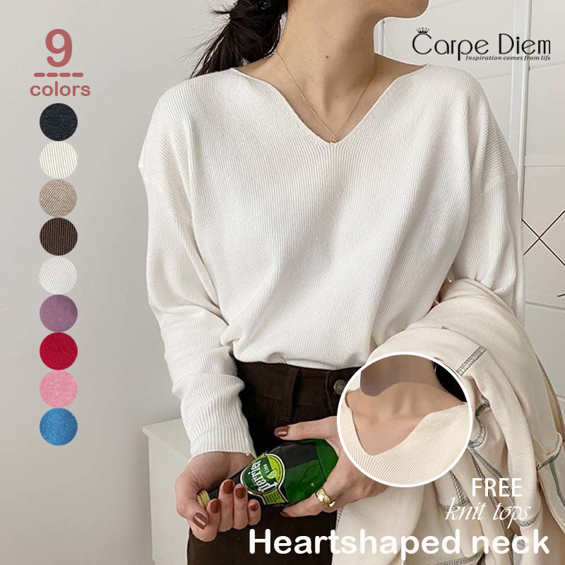 カルペディエム Carpe diem リブニットトップス vネックニット カットソー プルオーバー 長袖 ゆったり 洗える 中厚ニット 新作 春 秋 冬インナー上品 美シルエット伸縮性 生地感 リブ編み Vネックニット （ブラウン） ブラウン