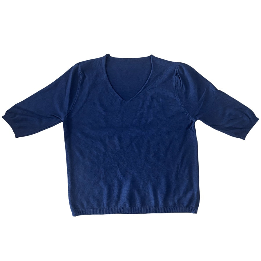 カルペディエム Carpe diem ニットトップス 半袖 サマーニット半袖 ニットソー カジュアル 五分袖 ストレッチ 夏服 伸縮性 韓国ファッション 薄手ニット 春 シンプル 無地 トップス 韓国 （ネイビー） ネイビー