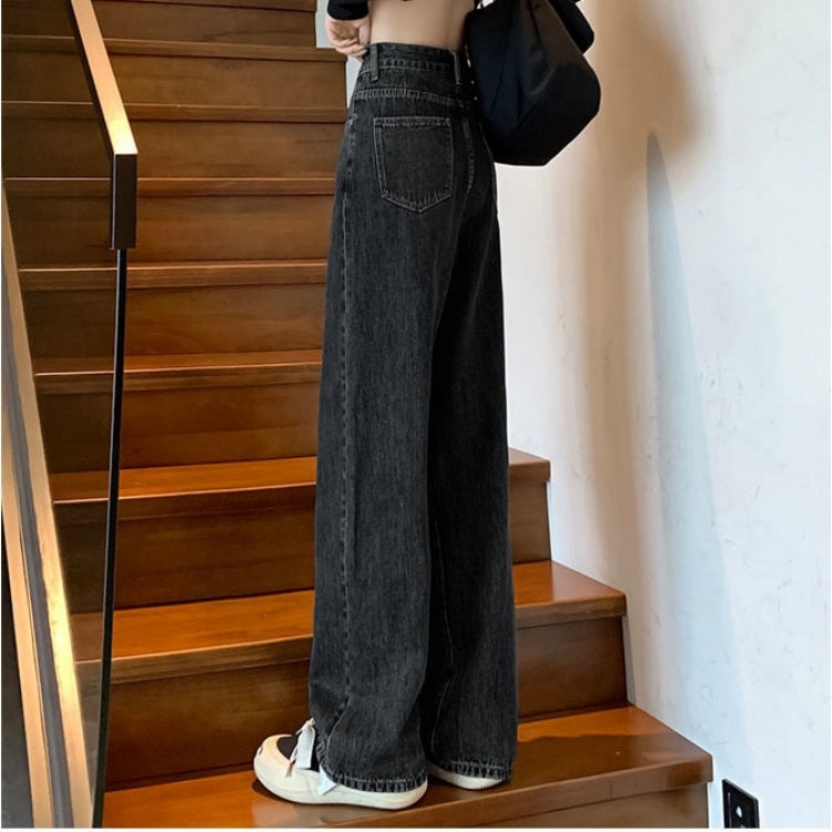 カルペディエム Carpe diem ワイドデニム パンツ オールシーズン カジュアル ハイウエストデニム ワイドパンツ ウォッシュド 定番デニム ボトムス ジーンズ夏 ストレッチツ （ブラック） ブラック