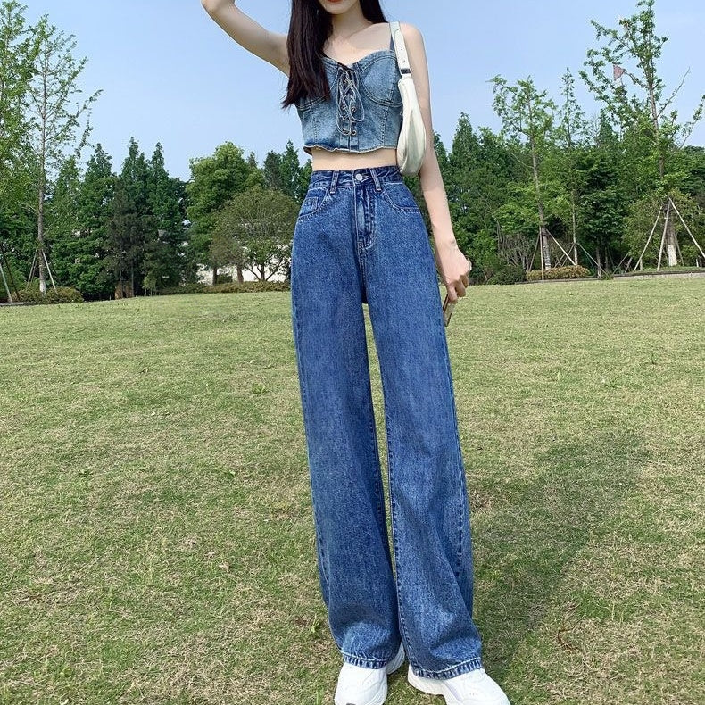 カルペディエム Carpe diem ワイドデニム パンツ オールシーズン カジュアル ハイウエストデニム ワイドパンツ ウォッシュド 定番デニム ボトムス ジーンズ夏 ストレッチツ （ブラック） ブラック