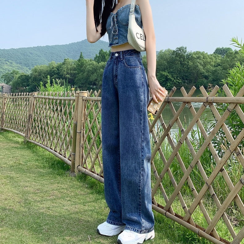 カルペディエム Carpe diem ワイドデニム パンツ オールシーズン カジュアル ハイウエストデニム ワイドパンツ ウォッシュド 定番デニム ボトムス ジーンズ夏 ストレッチツ （ブラック） ブラック