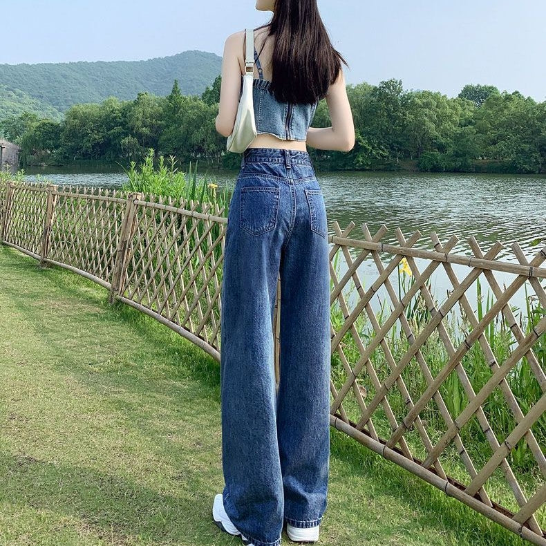 カルペディエム Carpe diem ワイドデニム パンツ オールシーズン カジュアル ハイウエストデニム ワイドパンツ ウォッシュド 定番デニム ボトムス ジーンズ夏 ストレッチツ （ブラック） ブラック
