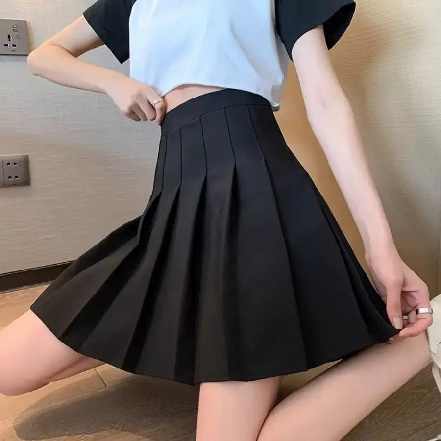 カルペディエム Carpe diem プリーツミニスカート パンツ付きスカート 女子 高校生 定番ショット丈 フレアスカート 体型カバー Aラインスカート ダンス 春夏秋冬スカート パンツ型裏地付き ミニ丈 通学スカート （ブラック） ブラック