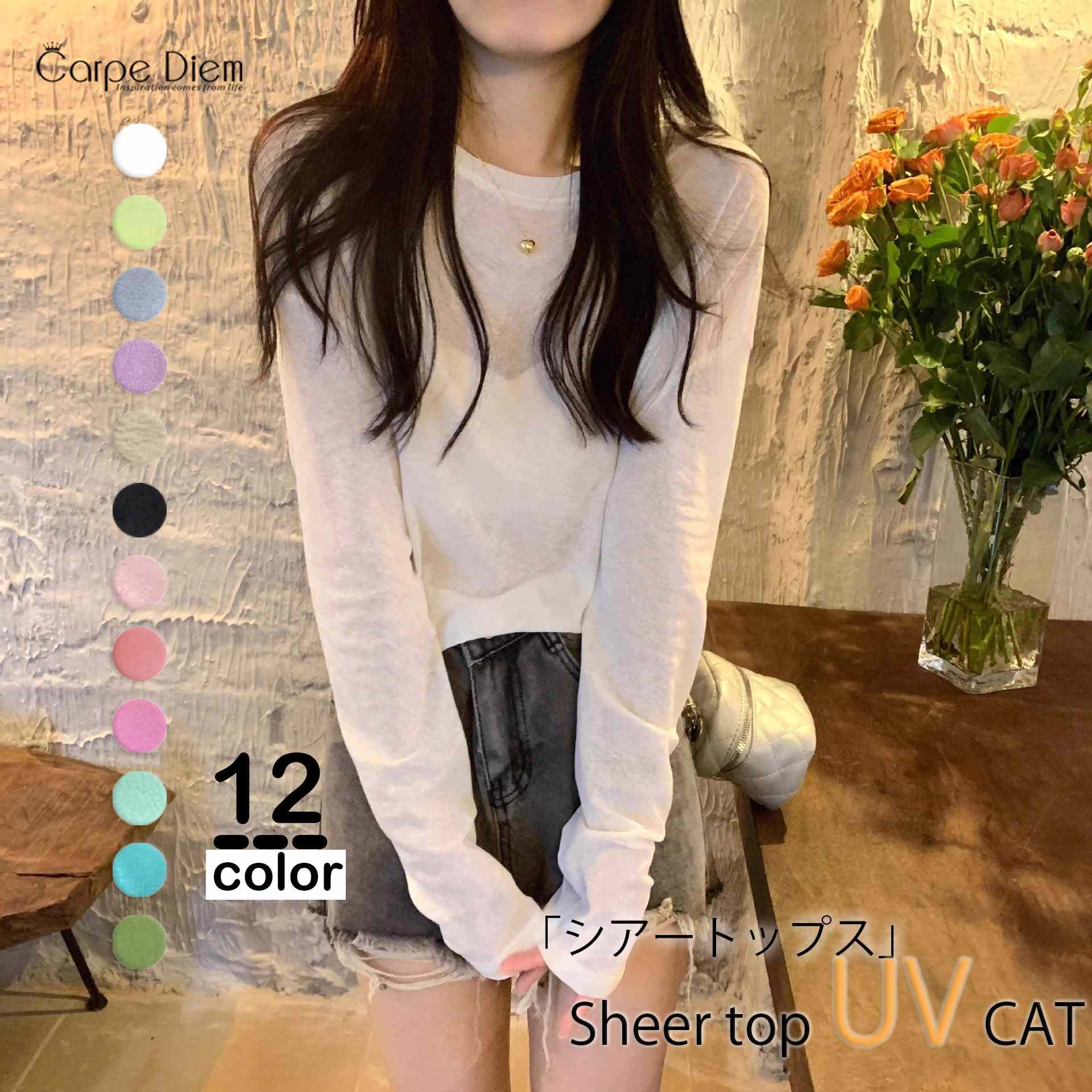 カルペディエム Carpe diem ロンT レイヤード シアー トップス tシャツ シアーブラウス UV対策トップス 透かし 12色展開 夏服 薄手カットソー ニット 長袖 オーバーサイズ デリー 日焼け防止 シンプル カジュアル 韓国 （ホワイト） ホワイト