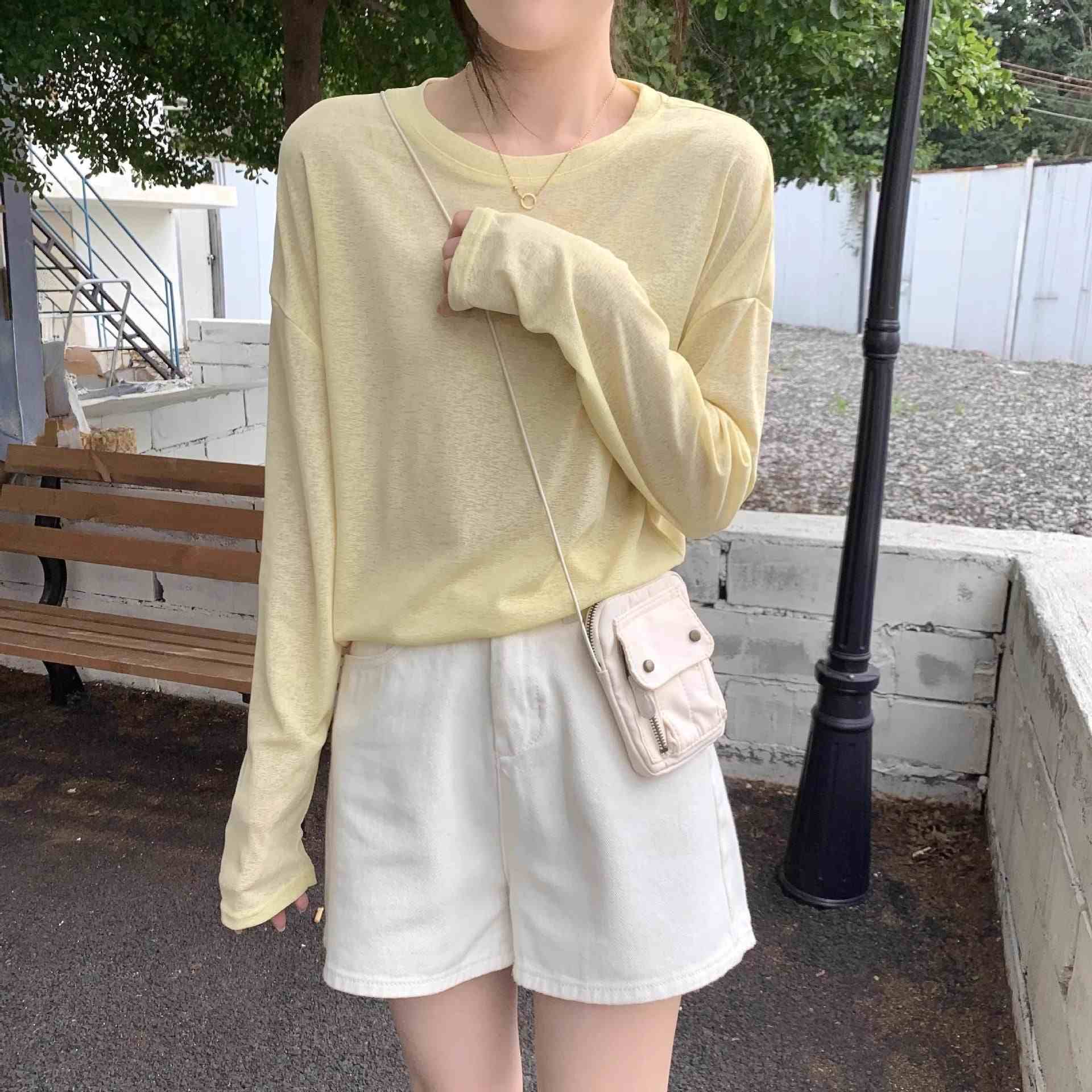 カルペディエム Carpe diem ロンT レイヤード シアー トップス tシャツ シアーブラウス UV対策トップス 透かし 12色展開 夏服 薄手カットソー ニット 長袖 オーバーサイズ デリー 日焼け防止 シンプル カジュアル 韓国 （ホワイト） ホワイト