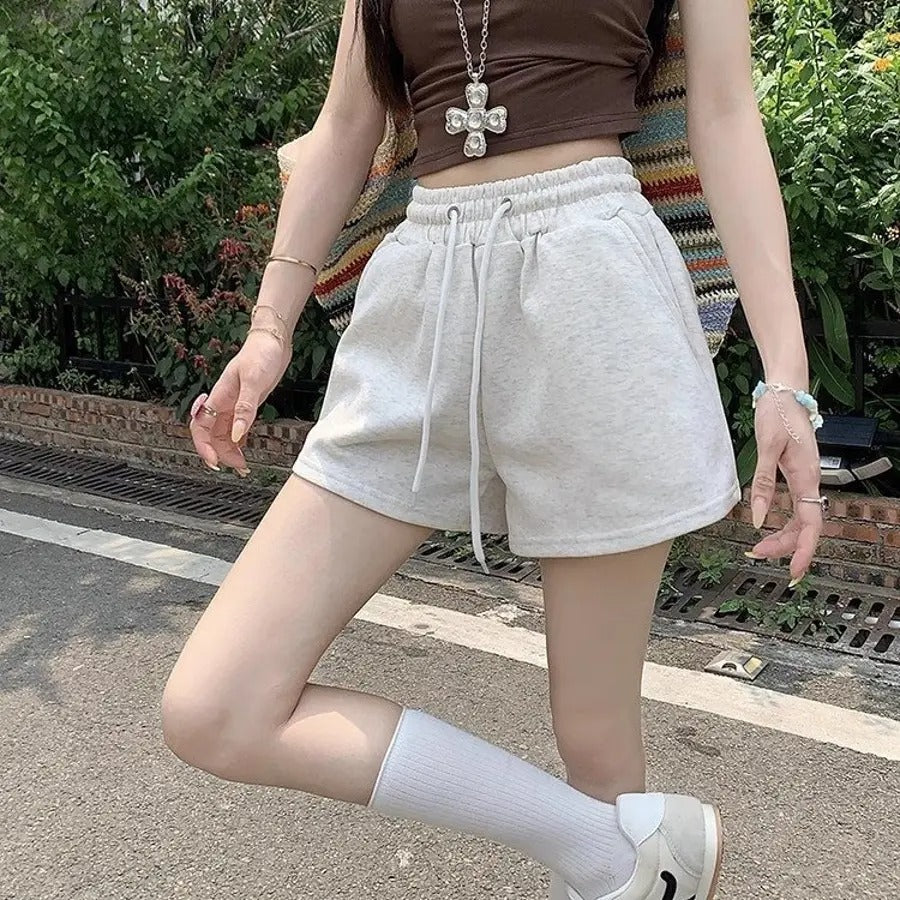 カルペディエム Carpe diem スウェット ショートパンツ ヨガパンツ夏 ルームウェア ジム ヨガ ウエストゴムパンツ スポーティー カジュアル 短パン ドローストリング 楽ちん 無地 ポケット付き フラッシュ パイピング （ホワイト） ホワイト