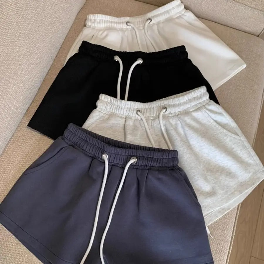 カルペディエム Carpe diem スウェット ショートパンツ ヨガパンツ夏 ルームウェア ジム ヨガ ウエストゴムパンツ スポーティー カジュアル 短パン ドローストリング 楽ちん 無地 ポケット付き フラッシュ パイピング （ホワイト） ホワイト